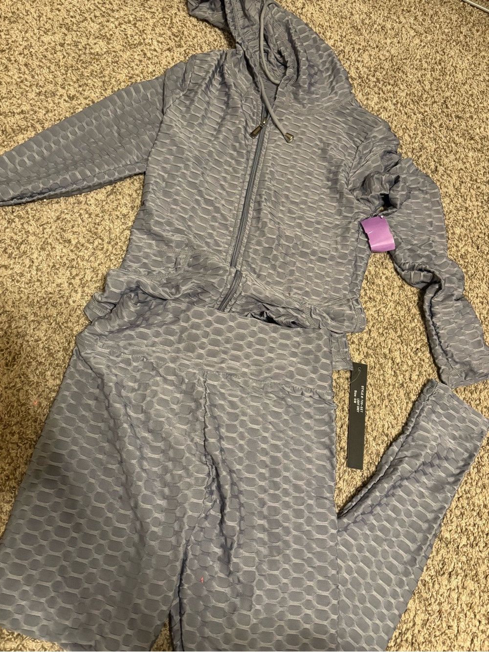Source Unknown Gray Textured Zip Hoodie & Joggers Set